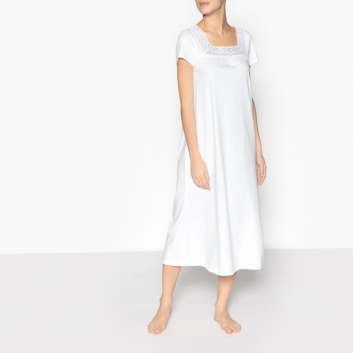 Femmes Uni Blanc Satin Chemise de nuit Chemise de nuit à manches courtes Slip boutonné
